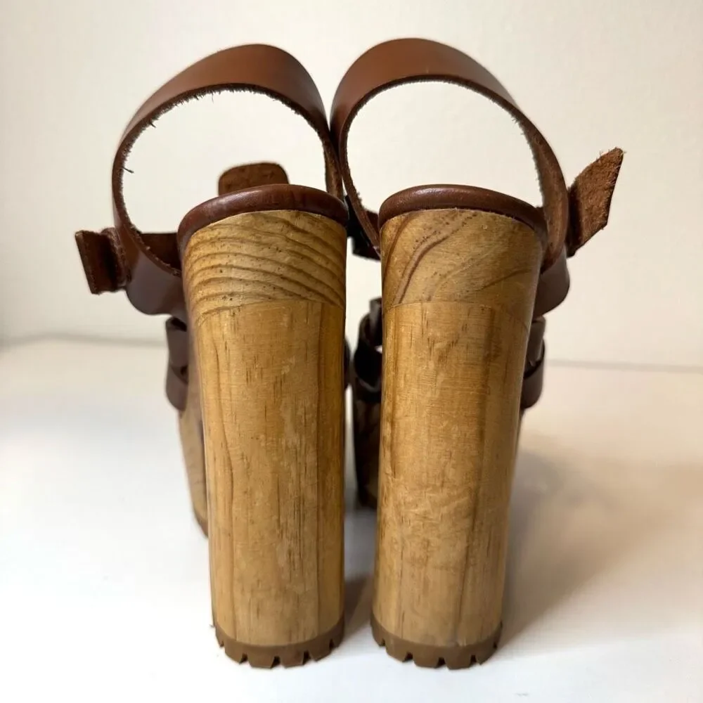 Zara Basic Strappy Stacked Platform Heeled Sandals Size 37 - Picture 4 of 11